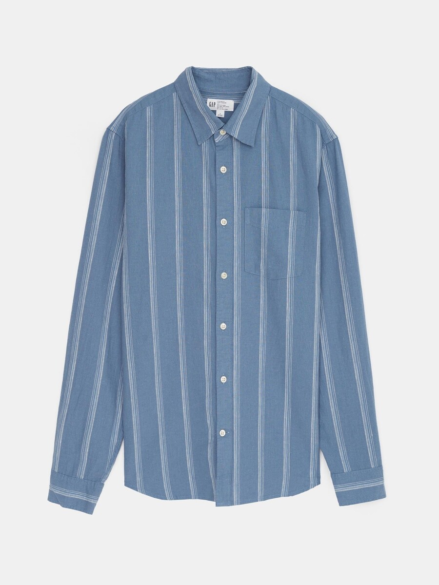 Camisa Lino Standard Hombre - Tonal Blue Stripe 