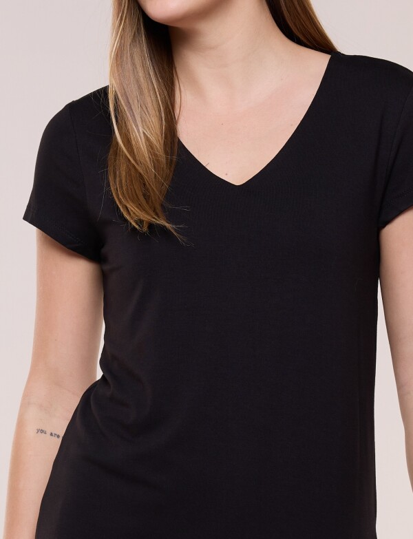 Remera Basica Manga Corta Esote V NEGRO