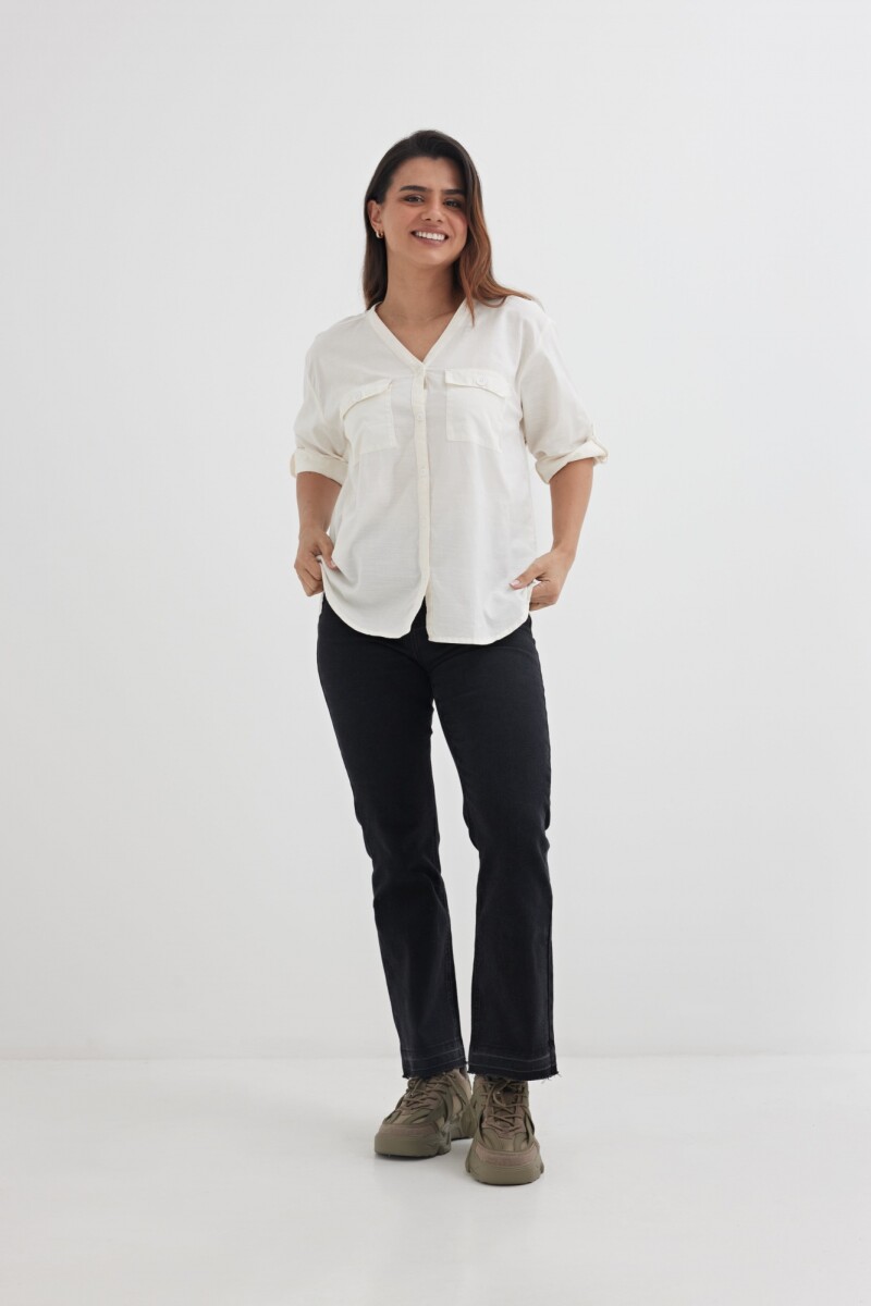 Camisa mangas 3/4 escote en V BLANCO