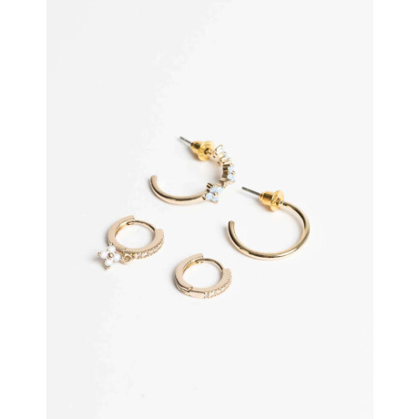 Set De Argollas Con Flores Dorado