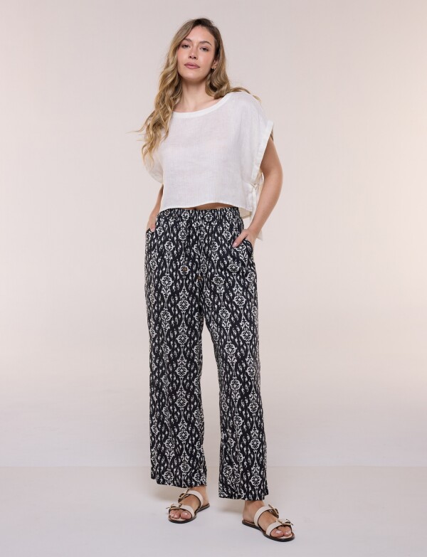 Pantalón Wide Leg Print NEGRO/BEIGE