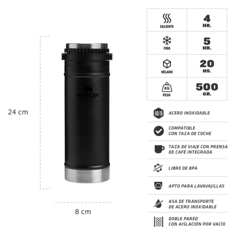 Cafetera De Viaje Stanley Prensa Francesa 453ml Negro