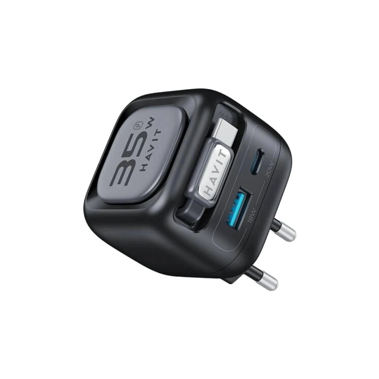 Cargador Havit UC250 GaN 35 W con Cable USB-C Retráctil y Cargador para Reloj Cargador Havit UC250 GaN 35 W con Cable USB-C Retráctil y Cargador para Reloj