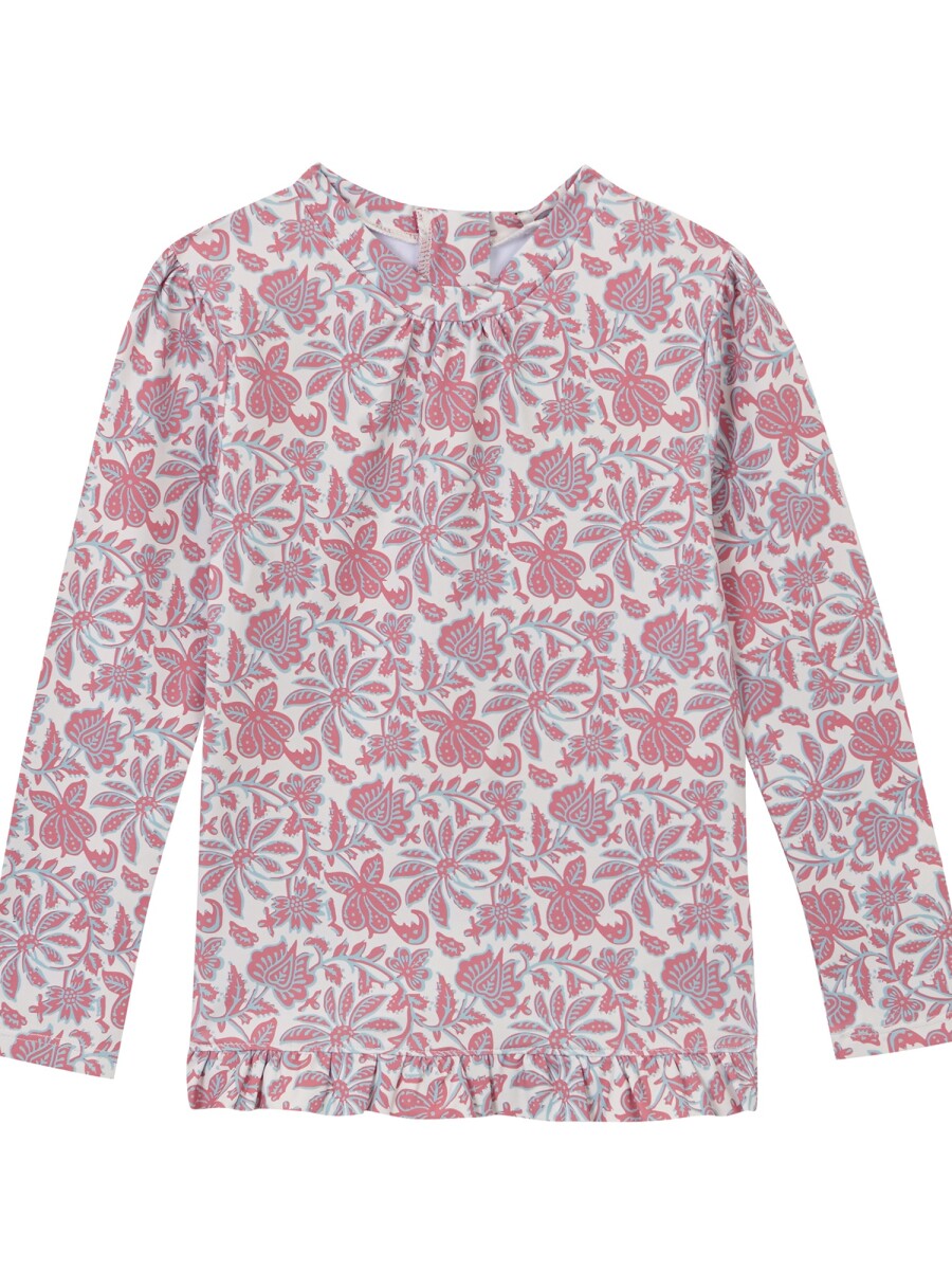 Camiseta De Baño Estampado Flores Blanco