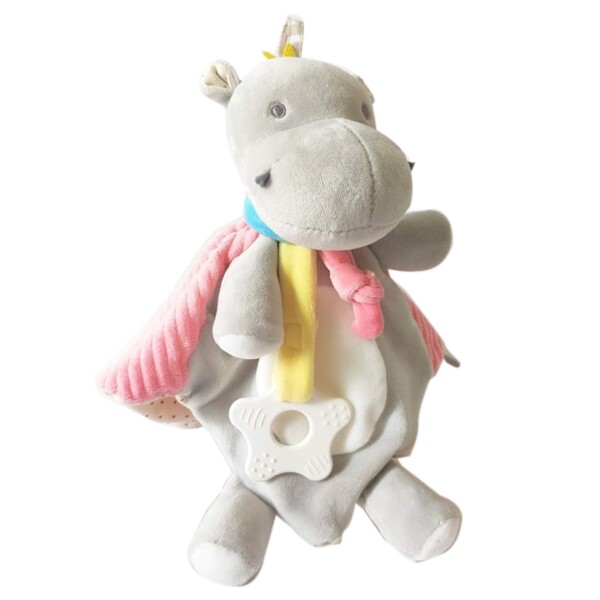 Peluche Manta de Apego Sensorial con Mordillo Hipopótamo Gris 1