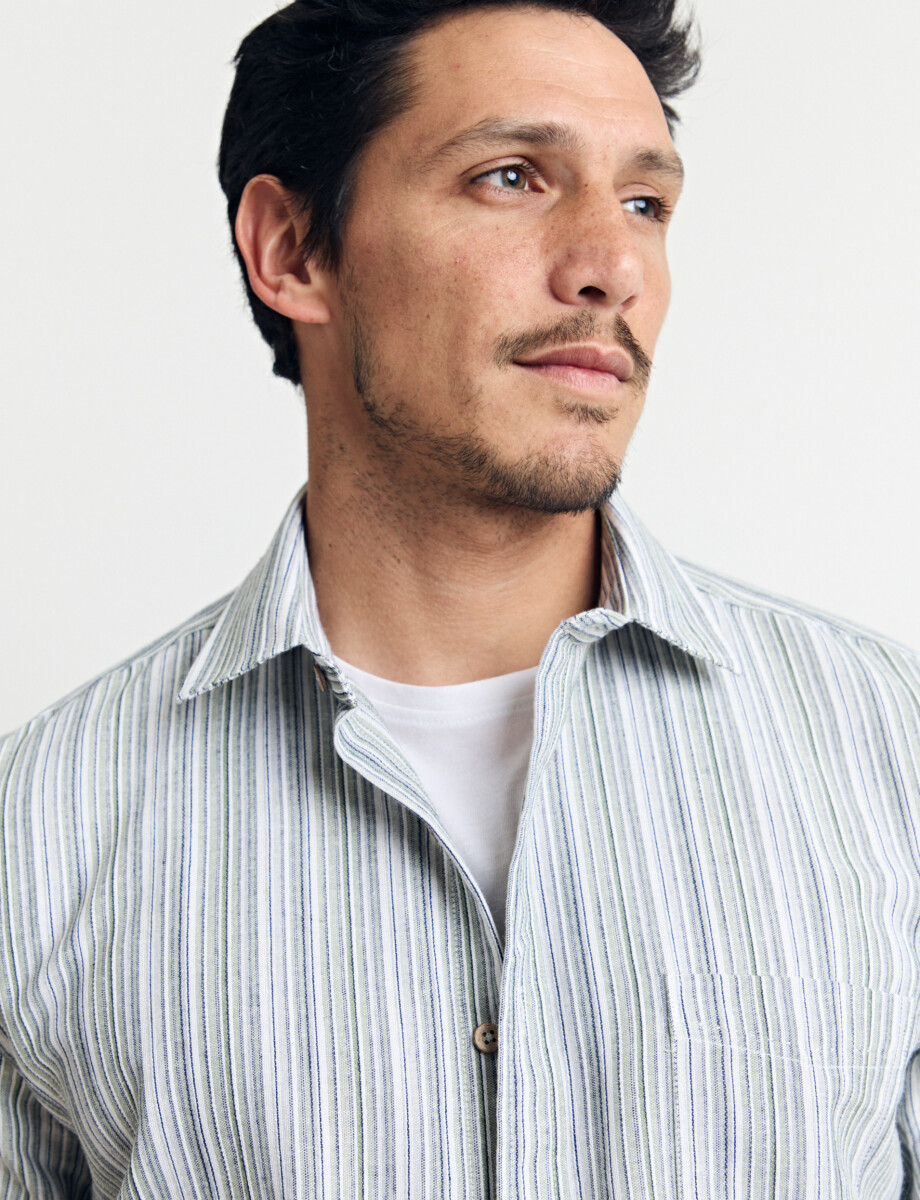 012634 CAMISA HARRINGTON LABEL Natural/azul