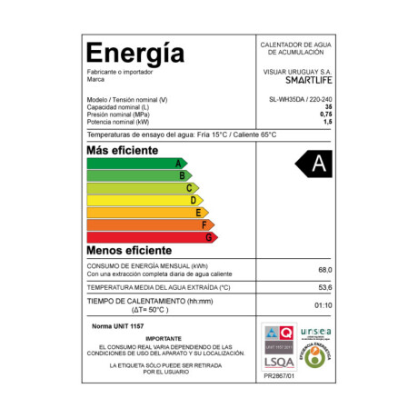 Termotanque Smartlife 35Lts Acero