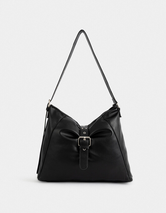 Saca Cartera Hobo Con Hebilla - Negro