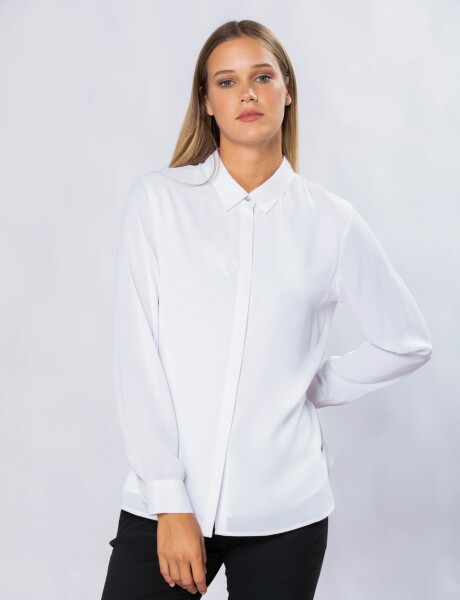 Blusa clásica lisa manga larga con botones Blanco