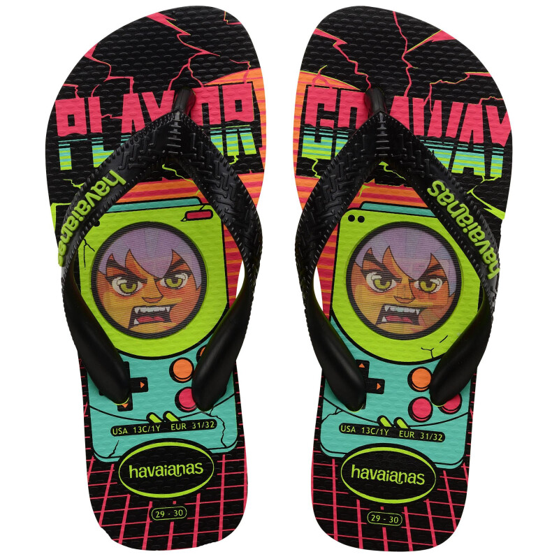 Sandalias Infantiles Havaianas Top Kids Holographic Verde - Amarillo Limón - Negro