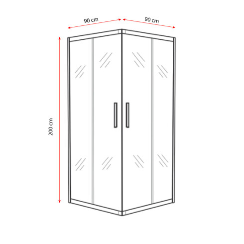 Mampara De Ducha Cuadrada Con Vidrios Transparentes 90X90X200Cm (No Incluye Plato De Ducha) 000