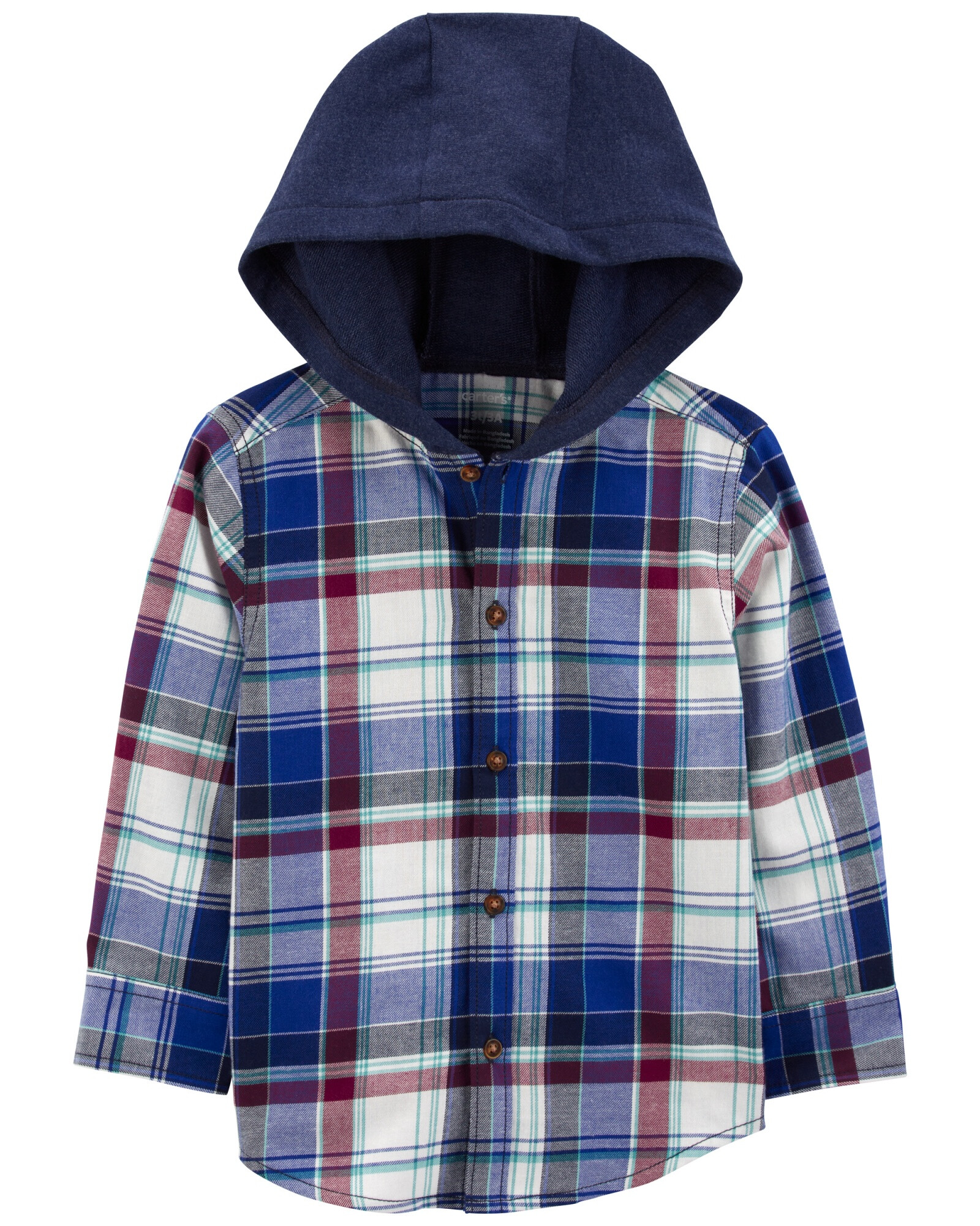 Camisa de sarga, con capucha, diseño a cuadros Camisa de sarga, con capucha, diseño a cuadros