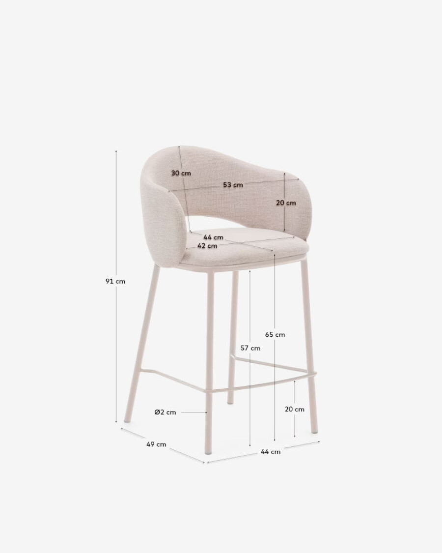 Taburete Maina de chenilla beige y patas de acero con acabado beige FSC Mix Credit 65 cm
