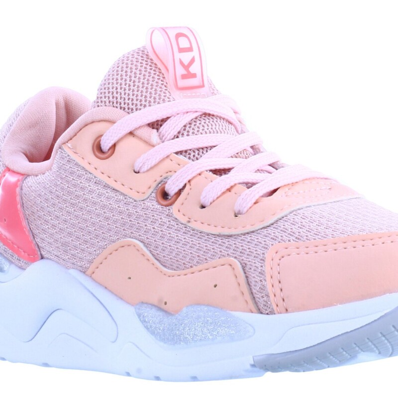Championes de Niña KIDY acordonado con materiales combinados Rosado Claro - Rosado Salmon