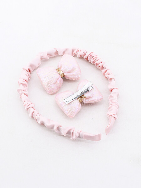 VINCHA + BROCHE PACK X 3 ROSADO