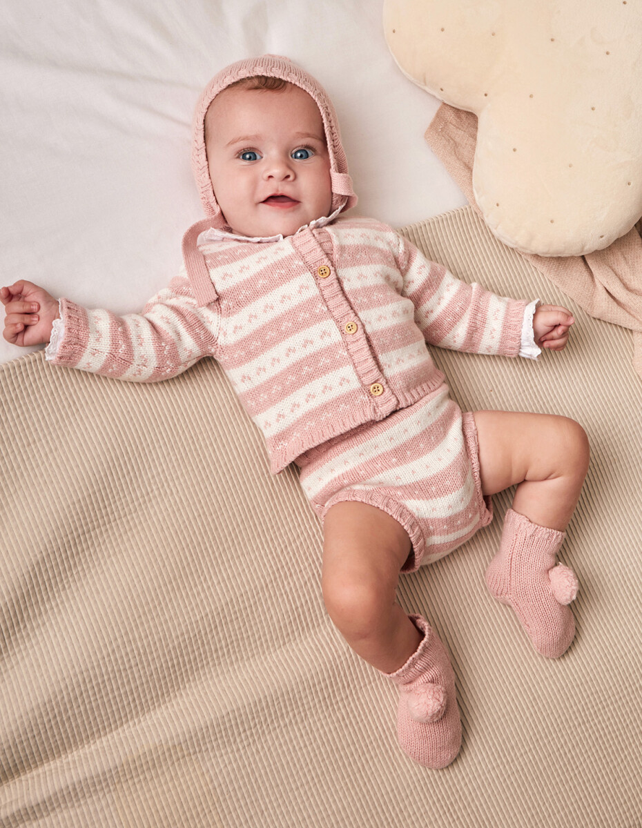Pantalon De Punto De Rayas - Rosado 