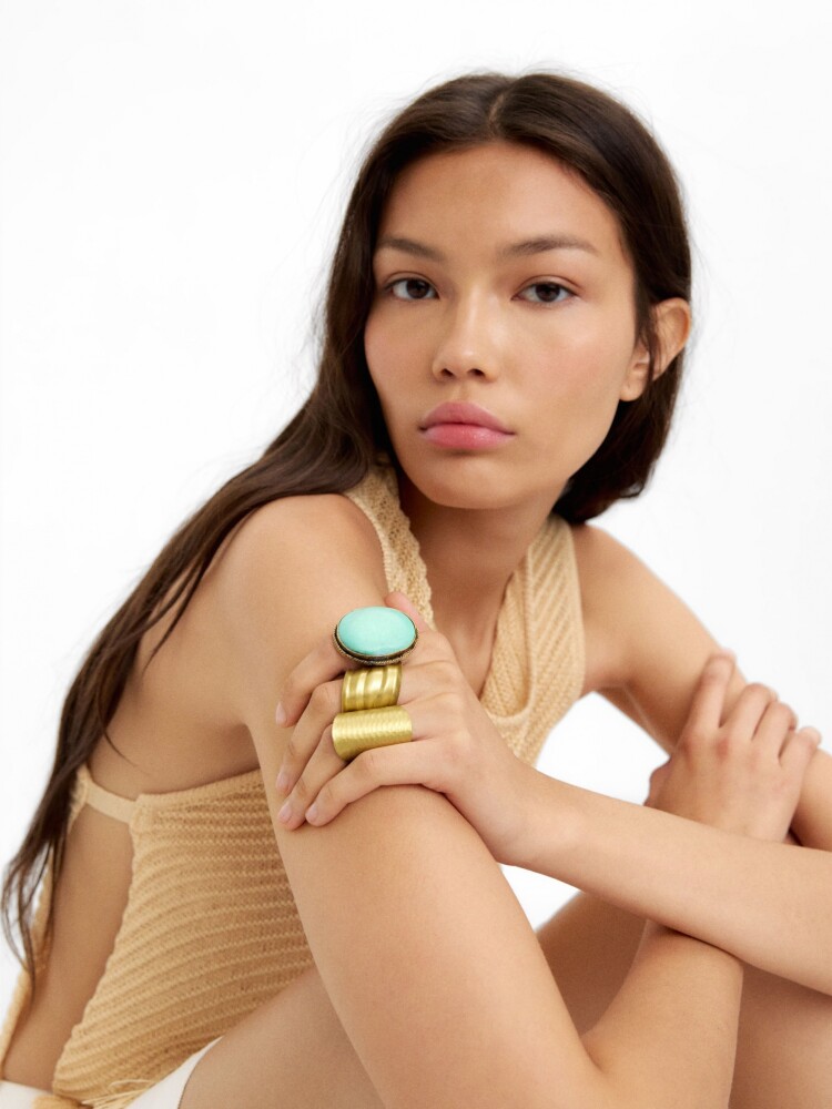 Anillo Maxi Con Piedra azul
