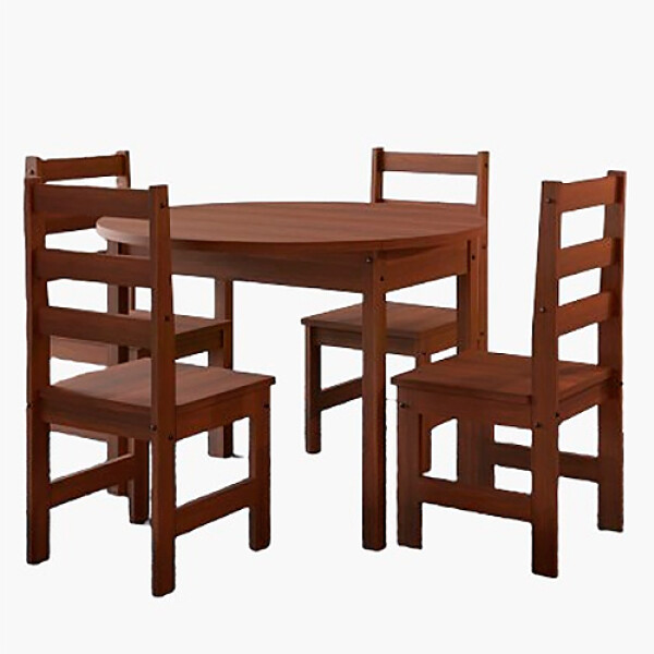 JGO DE COMEDOR RTD REDONDO con ALAS 4 SILLAS -NOGAL Sin color