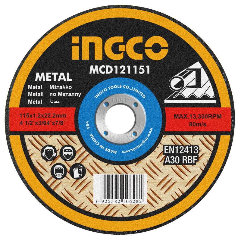 DISCO CORTE METAL 4½ X 12MM INGCO MCD121151 CHATO 115X12MMX222MM UNIDAD DISCO CORTE METAL 4½ X 12MM INGCO MCD121151 CHATO 115X12MMX222MM UNIDAD