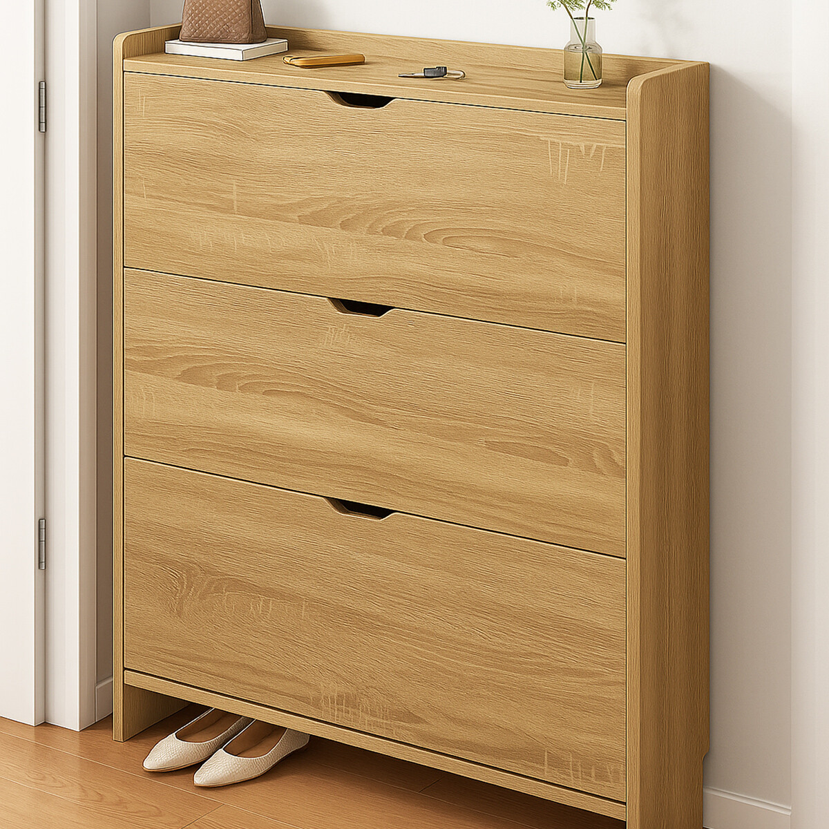 Zapatero Organizador Vertical De 3 Estantes - madera clara 