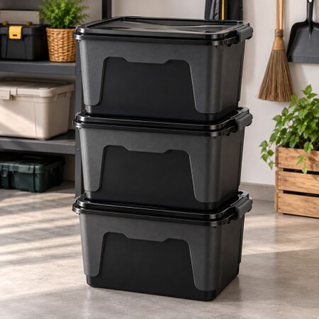Combo Caja Organizadora Rischioto 50 litros x 3unds Negro Combo Caja Organizadora Rischioto 50 litros x 3unds Negro