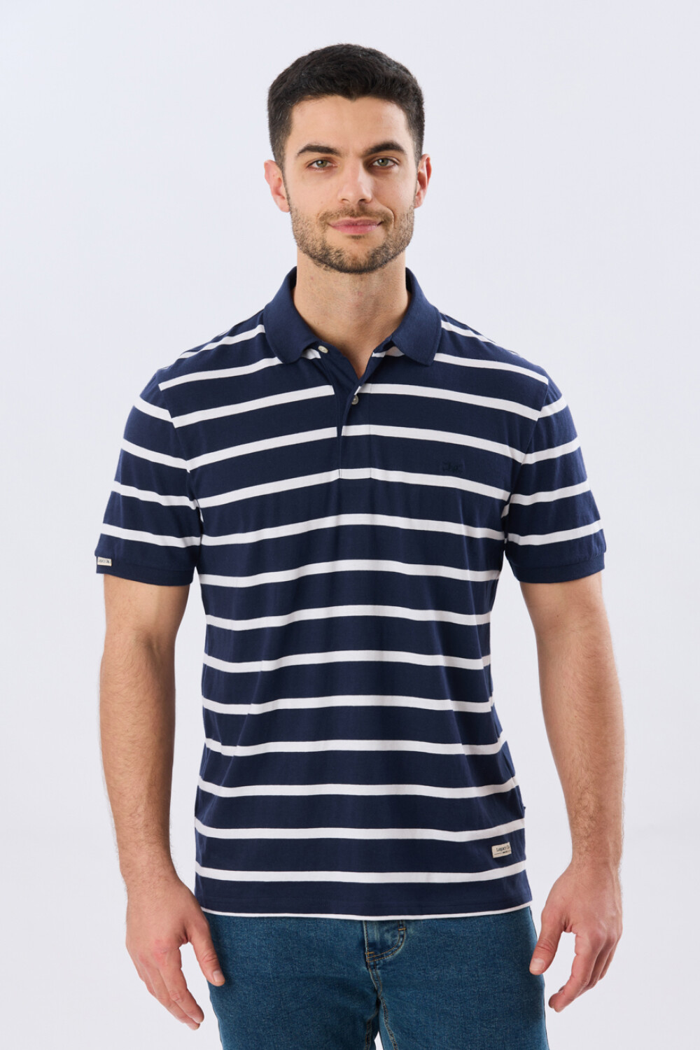 REMERA POLO RAYADA JERSEY Azul Oscuro