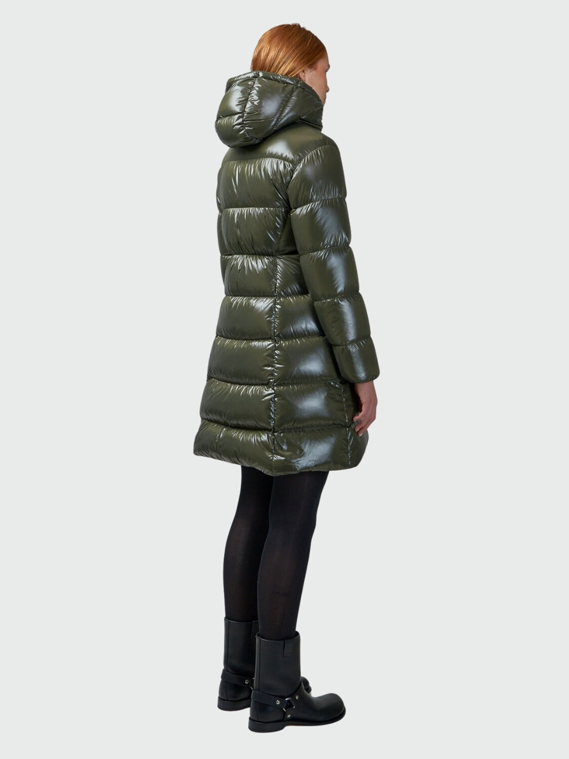 Moncler - Campera larga rellena de plumas con cinto ajustable, Bellevue Verde