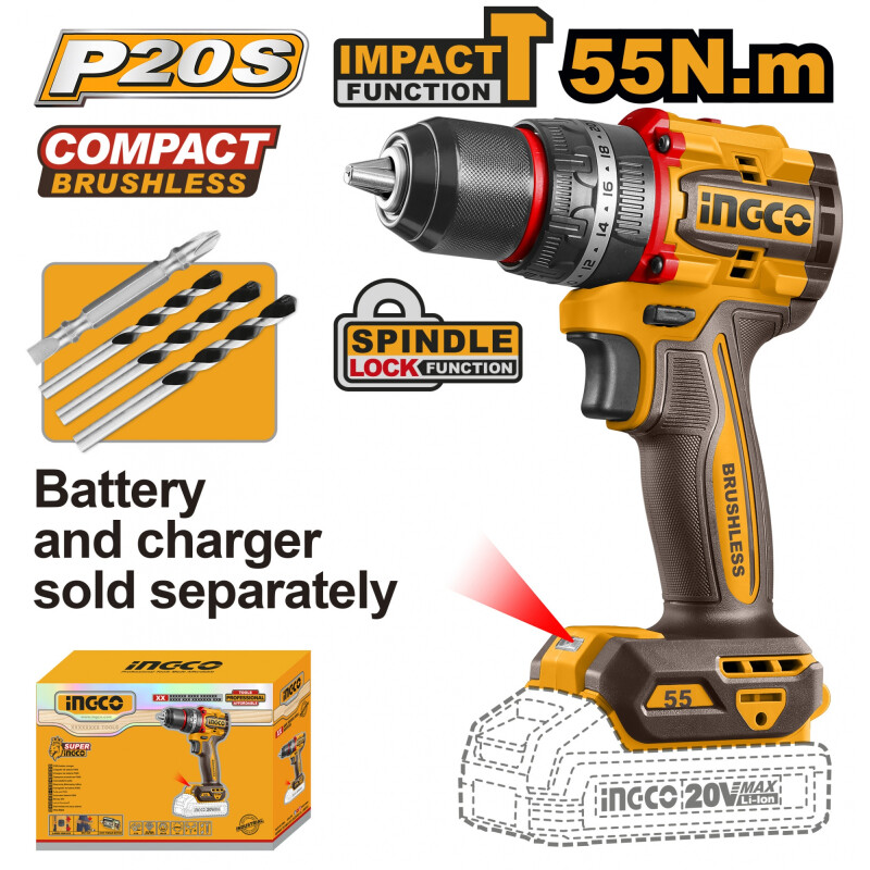 TALADRO ATORNILLADOR C/PERCUTOR A BATERIA 20V P20S BRUSHLESS 55NM CON ACCESORIOS TALADRO ATORNILLADOR C/PERCUTOR A BATERIA 20V P20S BRUSHLESS 55NM CON ACCESORIOS