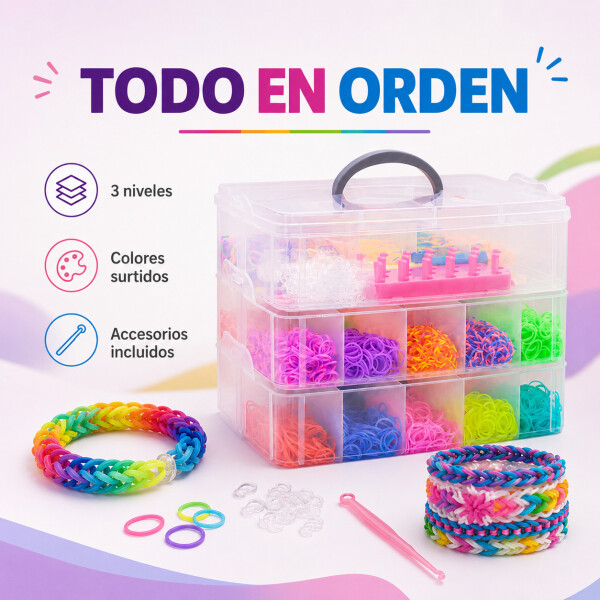 Set Manualidades Pulseras Gomitas Caja X 14500 + Accesorios Set Manualidades Pulseras Gomitas Caja X 14500 + Accesorios