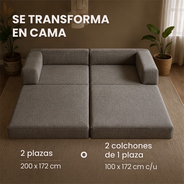 Sofá Sillón Cama ComboHome Teddy Premium 3 Cuerpos Corderoy Gris 1
