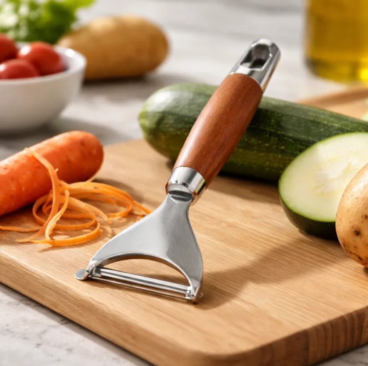 Pelapapas / Pelador de Verduras de Acero Inoxidable con Mango de Madera 