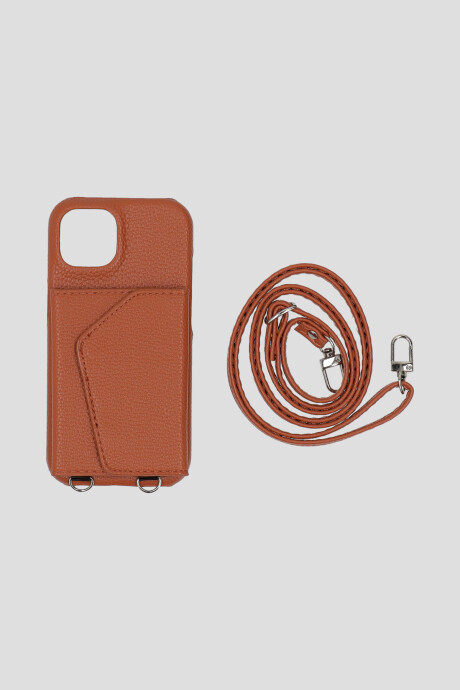 Funda Iphone 12 Con Billetera y Cadena Marrón