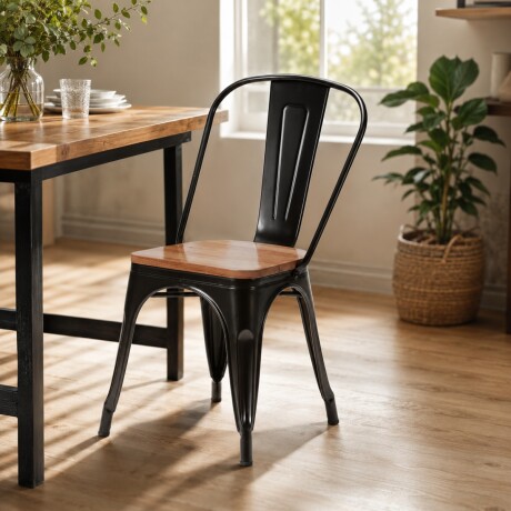 Silla Tolix asiento en madera vintage NEGRO MATE