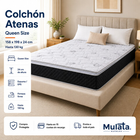 Colchón ATENAS Queen - Espuma EPS - 158x198x24 cm | Soporta 130 Kg Colchón ATENAS Queen - Espuma EPS - 158x198x24 cm | Soporta 130 Kg