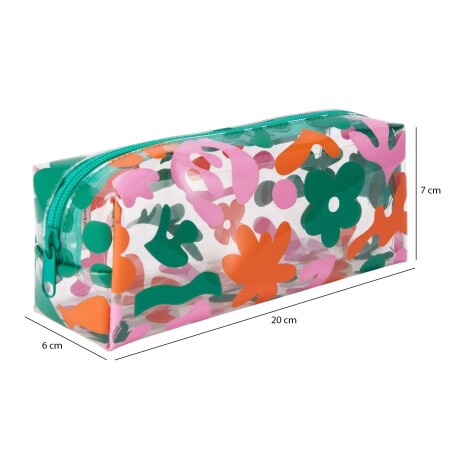 Cartuchera Estuche en PVC Diseño Floral p/ Lápices Lapiceras Verde