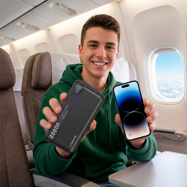 Cargador Portátil Usams 20000mah Usb + Usb C Carga Rapida 3A Negro