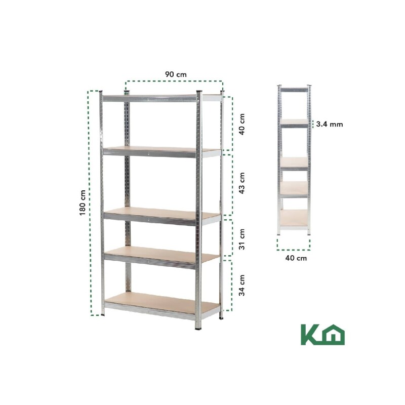 Estanteria Metálica con 5 Estantes Madera MDF 180x90x40cm Gris