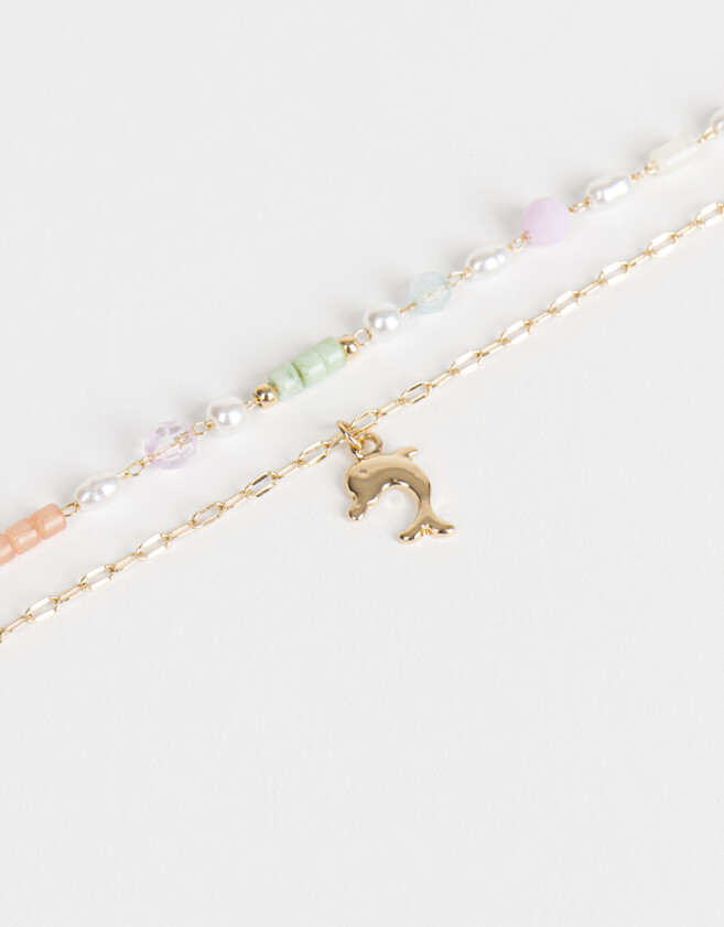 Collares Cortos Beach Set De Collares Con Perlas Y Dije - Dorado