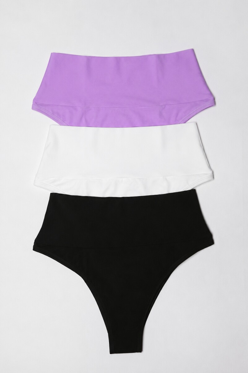 Pack de 3 Culottes Gracia Algodón [B84] - Lila, crema y negro 