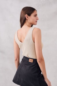 Top Lurex Escote V Beige Melange