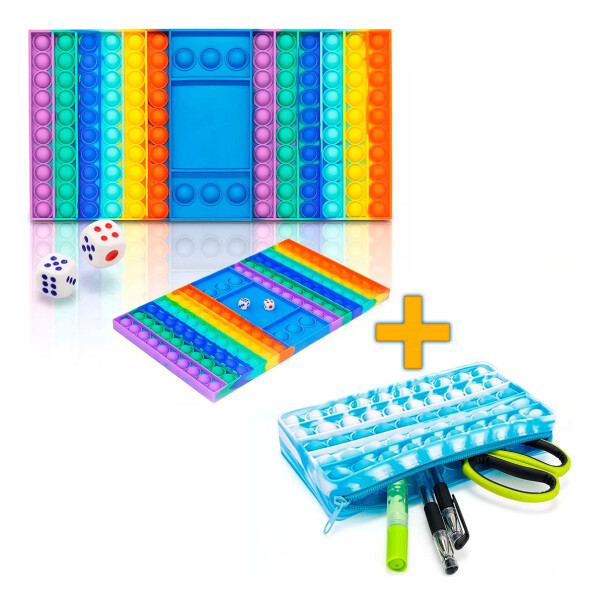 Kit Juego Dados Pop It + Cartuchera Escuela Infantil Color Variante Marmol Azul