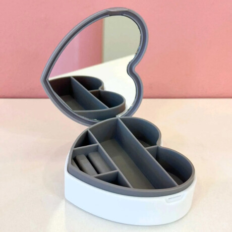 Joyero con espejo en forma de corazon - 10x9x3cm Gris