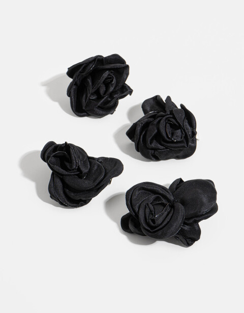 Horquillas con Accesorios Flores Set De Hebillas Con Flores - Negro