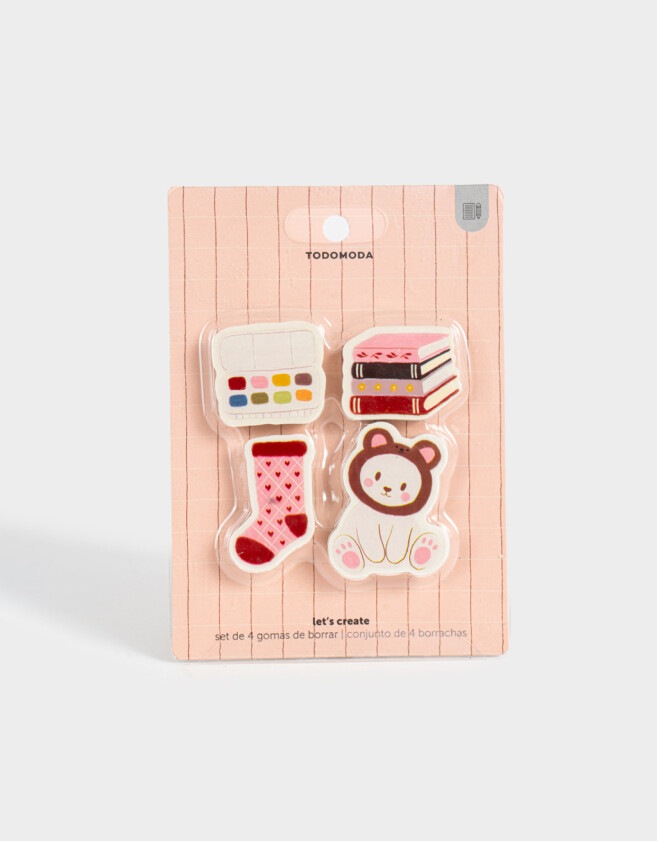 Útiles Varios Diseño propio Set De 4 Gomas De Borrar - Rosa Claro