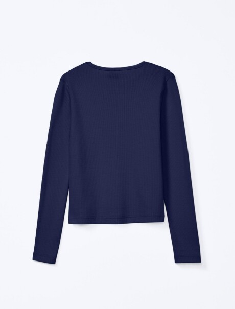 BLUSA MANGA LARGA INFANTIL EN TELA ACANALADA AZUL