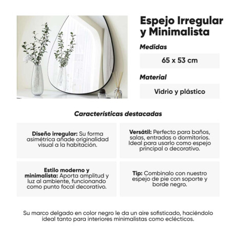 Espejo Irregular y Minimalista Negro