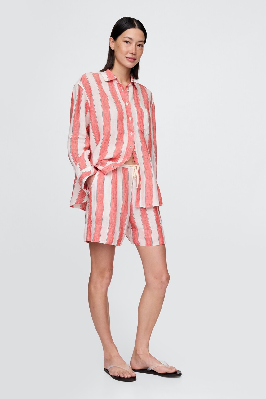 Short De Lino Pull On Mujer Red Stripes