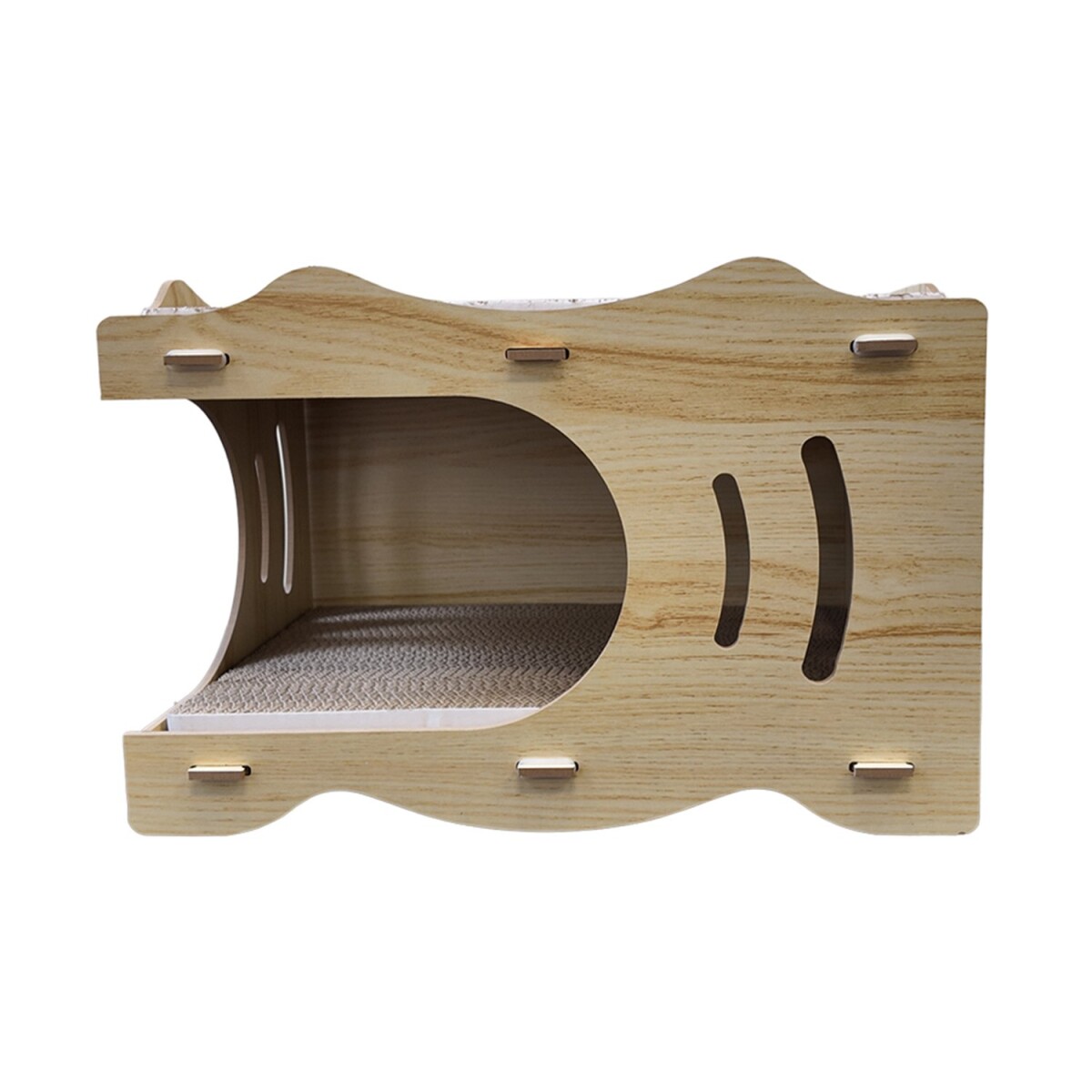 Casa Gatos Cama Cucha Cueva Madera MDF Rascador Corrugado - Variante Color Madera Blanca 