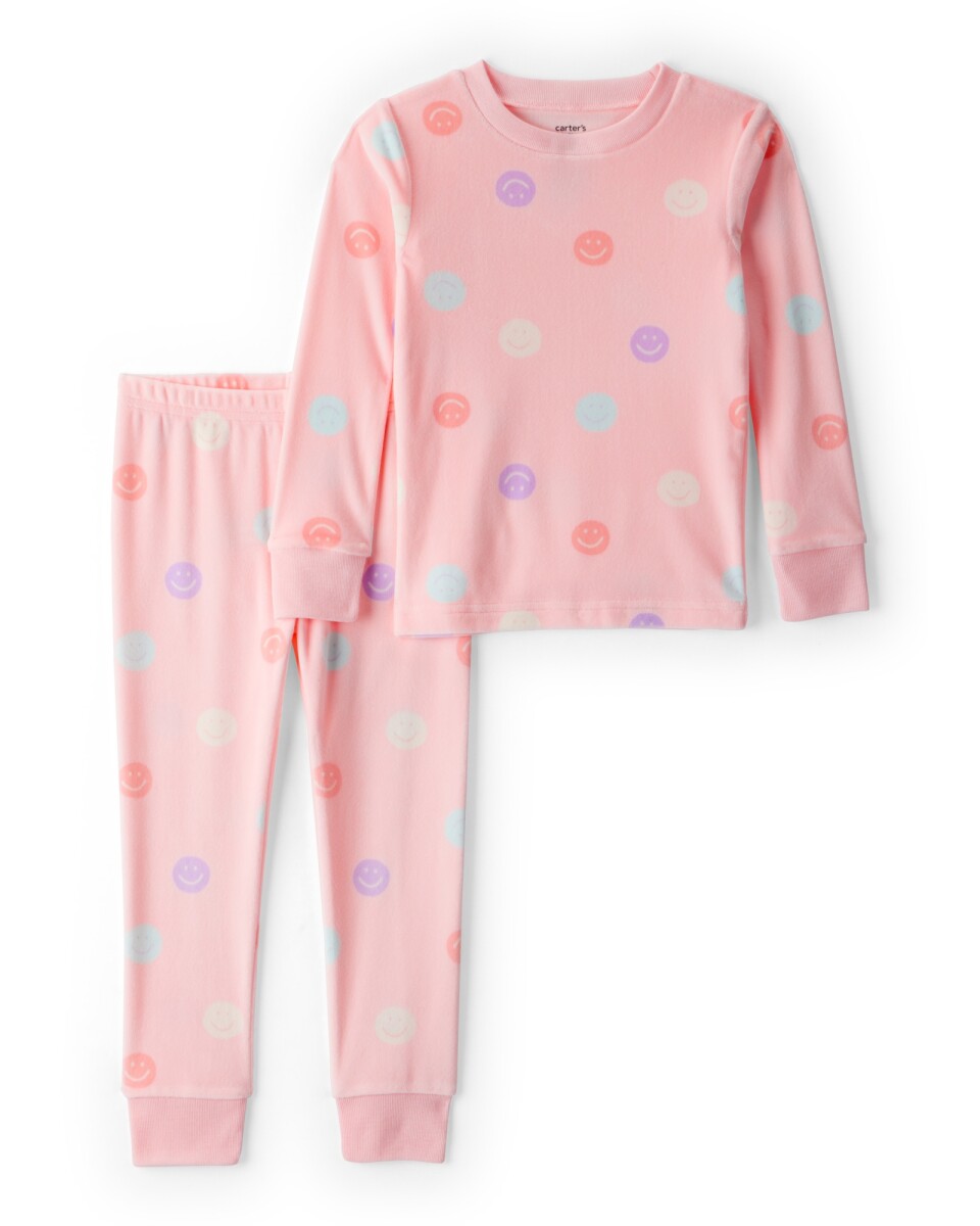 Pijama dos piezas de micropolar, remera y pantalón, diseño sonrisas 