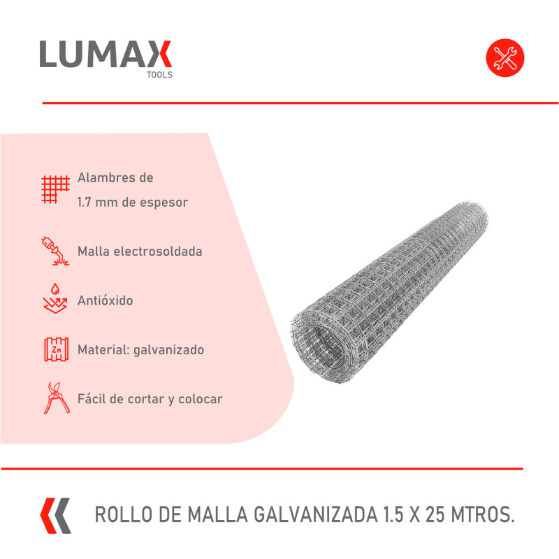Rollo de Malla Electrosoldada Galvanizada Lumax 1.5x25mts Rollo de Malla Electrosoldada Galvanizada Lumax 1.5x25mts